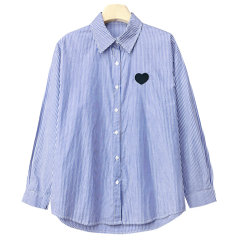 厂家直销针织披肩蓝条纹衬衫女长袖春装设计感小众上衣感衬衣
