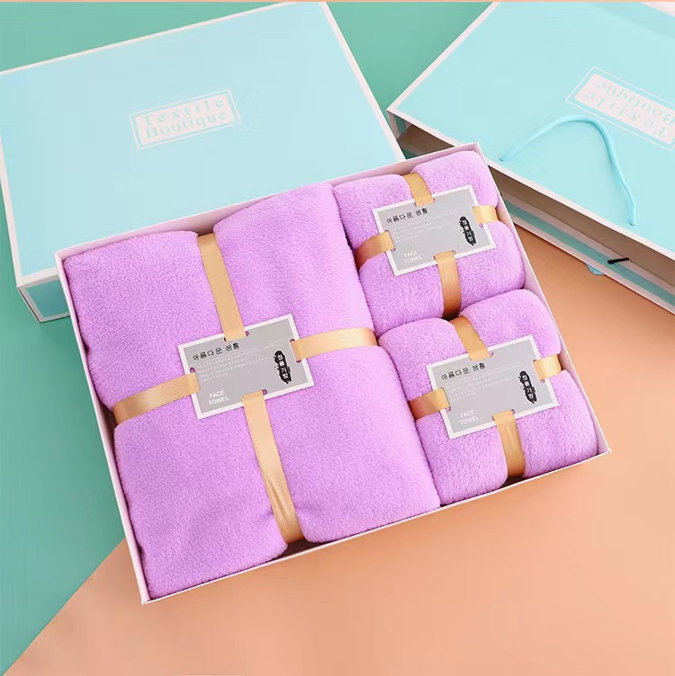 240G Thick Coral Fleece Bath Towel Towel Gift Box Absorbent Advertising Wedding Companion Gift Box Gift Three-Piece Towel