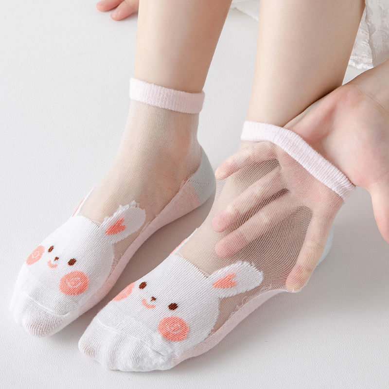 女童袜子夏季薄款冰丝袜粉色儿童夏天透气女孩宝宝玻璃丝水晶短袜