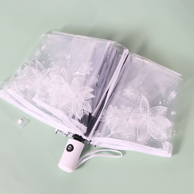 Transparent Umbrella Female Folding as Summer Flower White Goddess Internet Celebrity Mori Creative Student Automatic