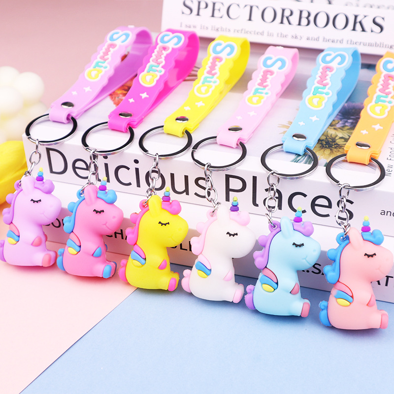 Cartoon Cute Unicorn Keychain Soft Rubber Accessories Creative Schoolbag Hanging Decoration Doll Accessories Gift in Stock Wholesale