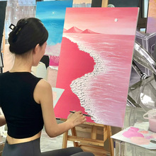 肌理画diy材料工具包石英砂手工绘丙烯画网红粉色沙滩数字油彩画