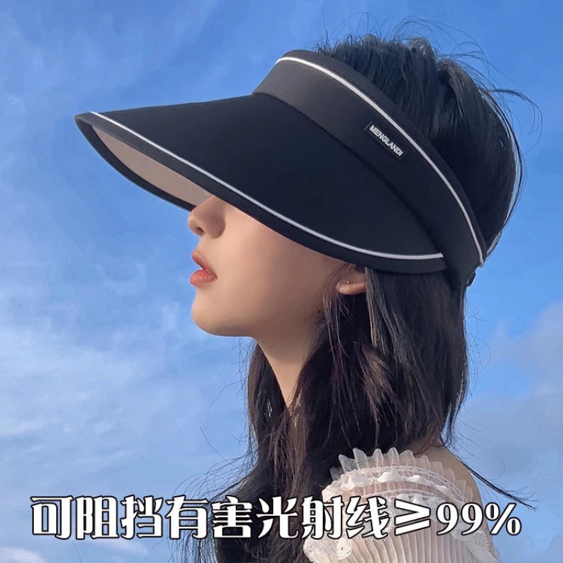 Summer Outdoor Riding UV-Proof Foldable Women's Topless Hat Large Brim PVC Sunshade Face-Looking Small Sun Protection Hat