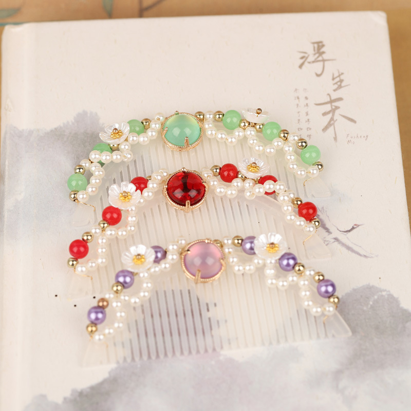 南宋仿古小插梳古风月牙状梳子仿白玉新鲜发梳汉服配饰醋酸头饰