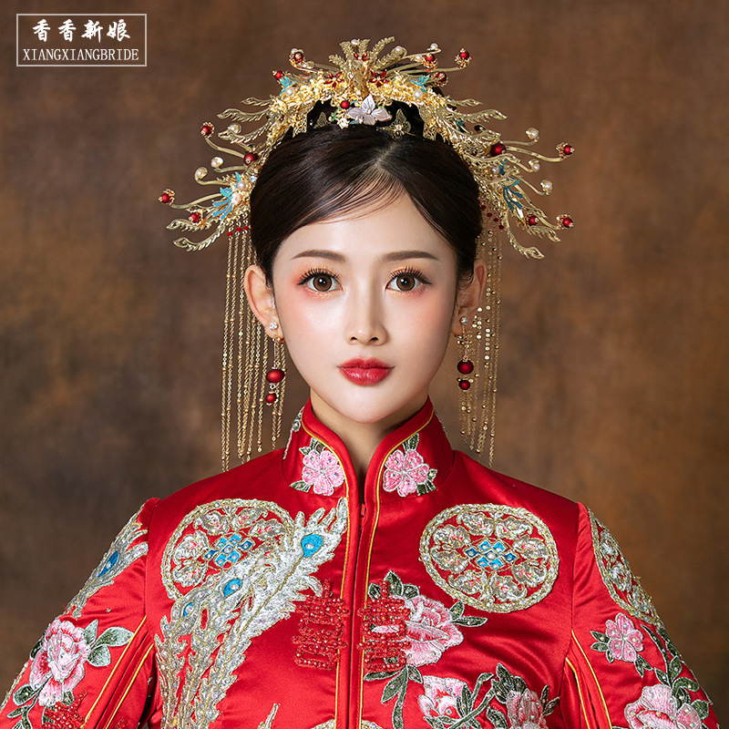 秀禾头饰新娘中式大气凤冠霞帔古装结婚敬酒服配饰旗头造型跟妆女