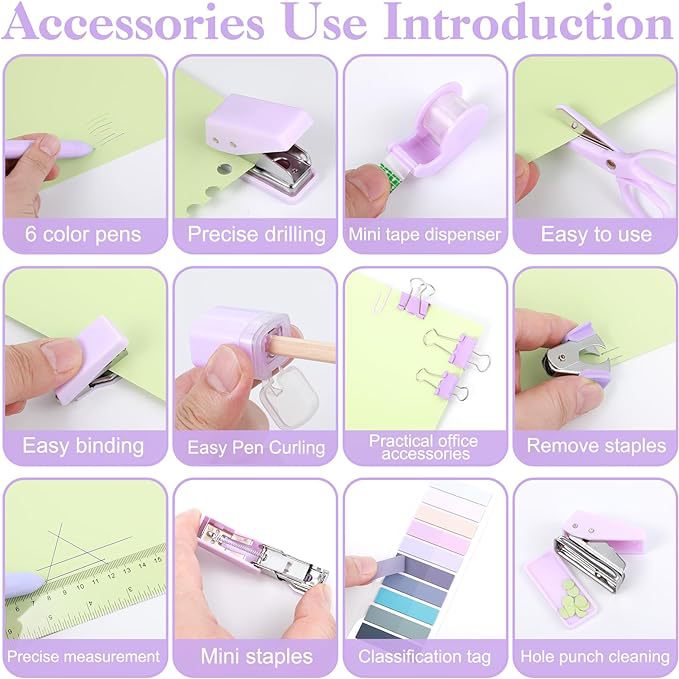 Cross-Border Exclusive Purple Mini Stapler Set Deformation Tape Cutter Index Sticker Tape Amazon Set