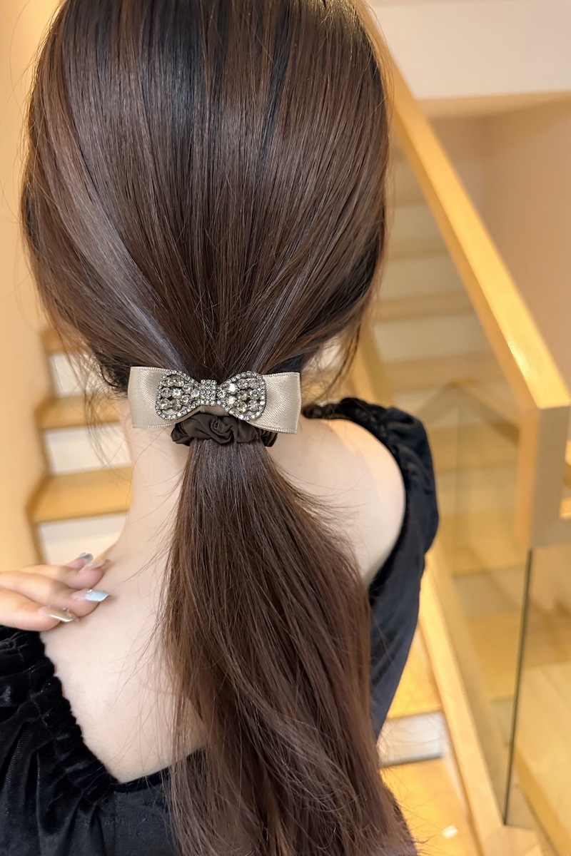 korean bow rhinestone hair band advanced tie-up hair head rope black temperament bun hair ornament small intestine ring hair rope