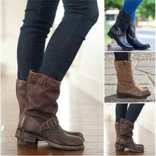 朋克风2021秋冬新品外贸款方跟低跟中筒靴40-43Women  Boots