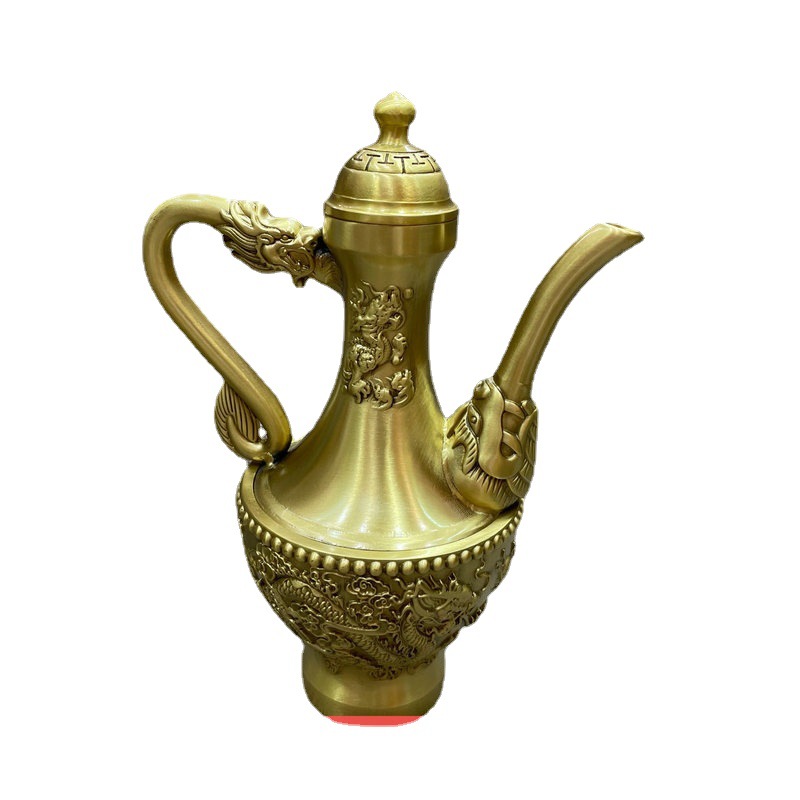 Factory Supply Household Copper Teapot Desktop Copper Pot Decoration Size Bamboo Shoots Dragon and Phoenix Teapot Office Teaware with Handle
