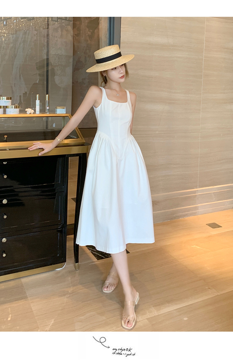 2021新款女温柔风白色气质赫本风背心裙法式长款吊带连衣裙子夏季