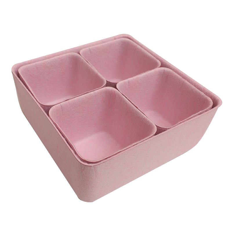 批发一体成型双色毛毡收纳盒 办公室桌面抽屉杂物整理5件套收纳盒