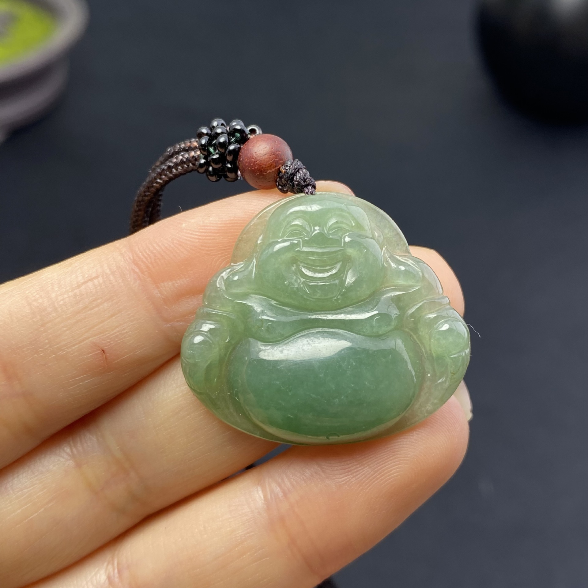 翡翠a货冰绿笑佛挂件大肚佛玉坠男女款玉石项链挂坠