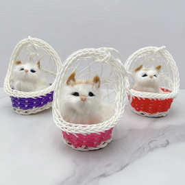 提篮小猫仿真猫咪动物玩具小动物旅游景区工艺品礼品店吊篮猫