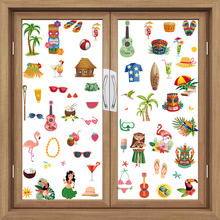 跨境新款夏季窗贴summer夏威夷户外卡通橱窗家居装饰墙贴pvc贴纸