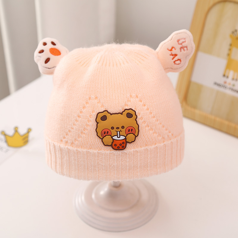 Baby Hat Autumn and Winter Fleece-Lined Knitting Bay Hat Baby Cute Bear Wool Earmuffs Hat Scarf Set Wholesale