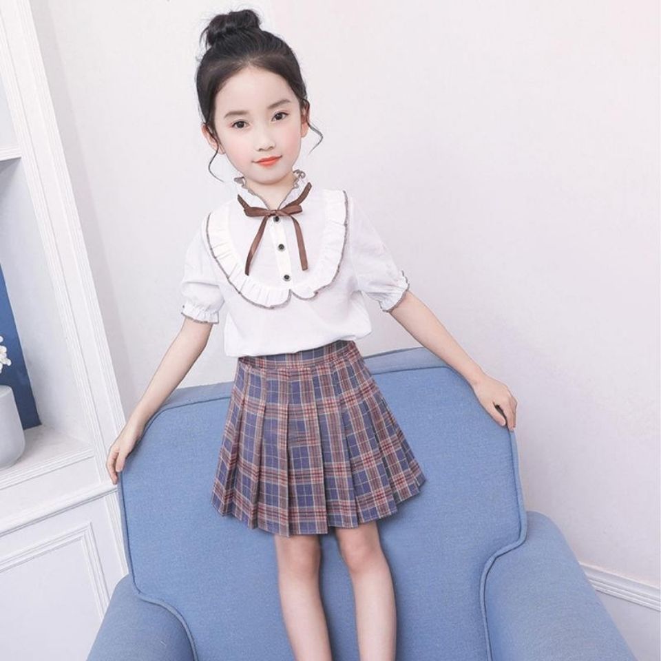 女童夏装洋气网红jk制服小学生百褶裙学院风儿童公主裙子两件套装