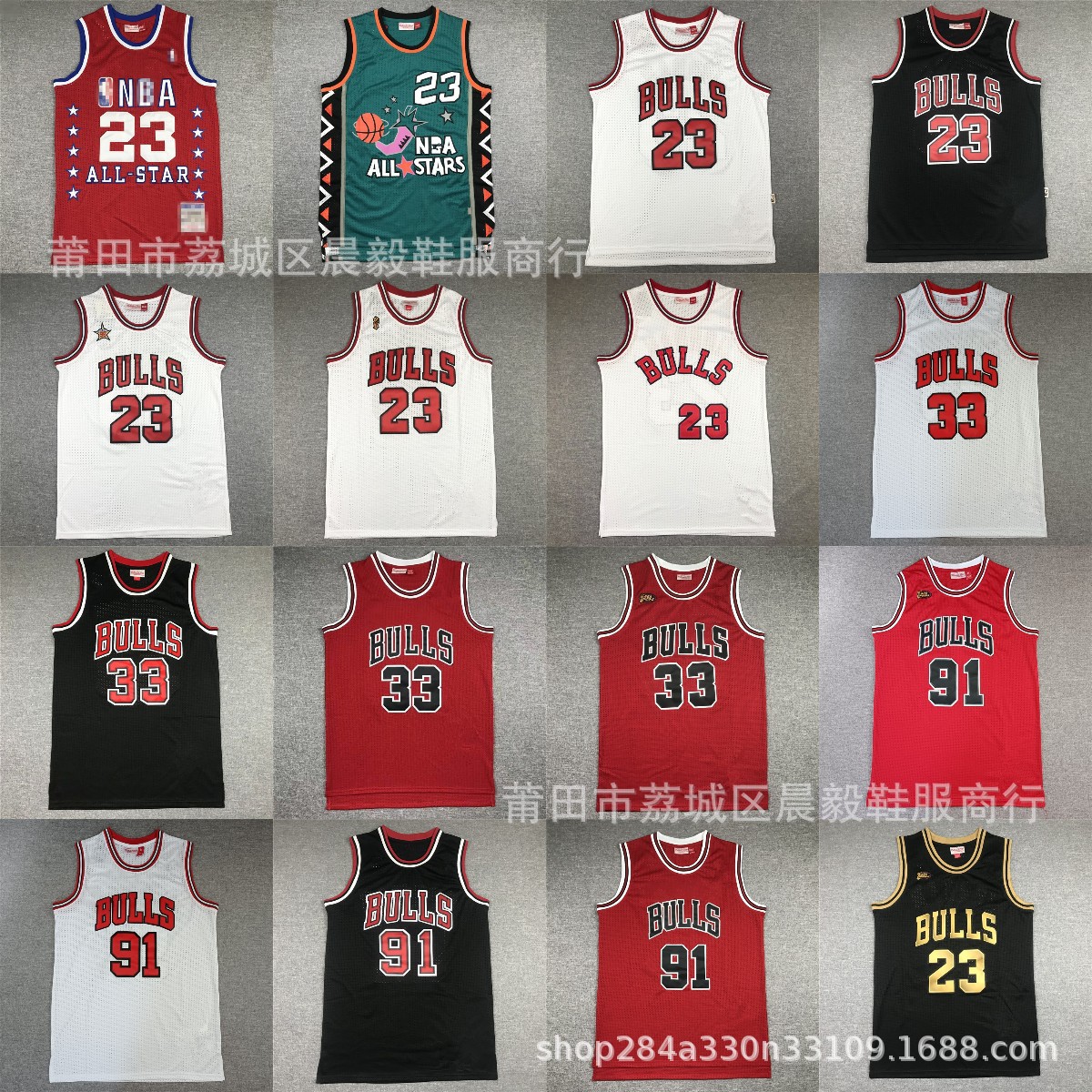 外贸球衣批发 公牛队 23号 91号罗德曼 33号 复古版 冠军款篮球服