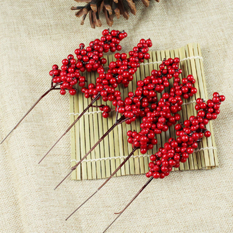 泡沫红浆果跨境春节婚庆居家串枝福桶装饰12头浆果串红果串-阿里巴巴