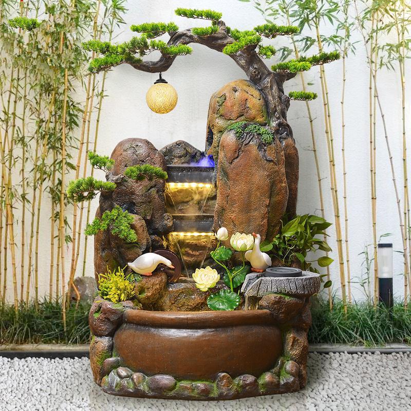大型假山石磨流水喷泉摆件中式招财家居客厅水景鱼池风水摆饰
