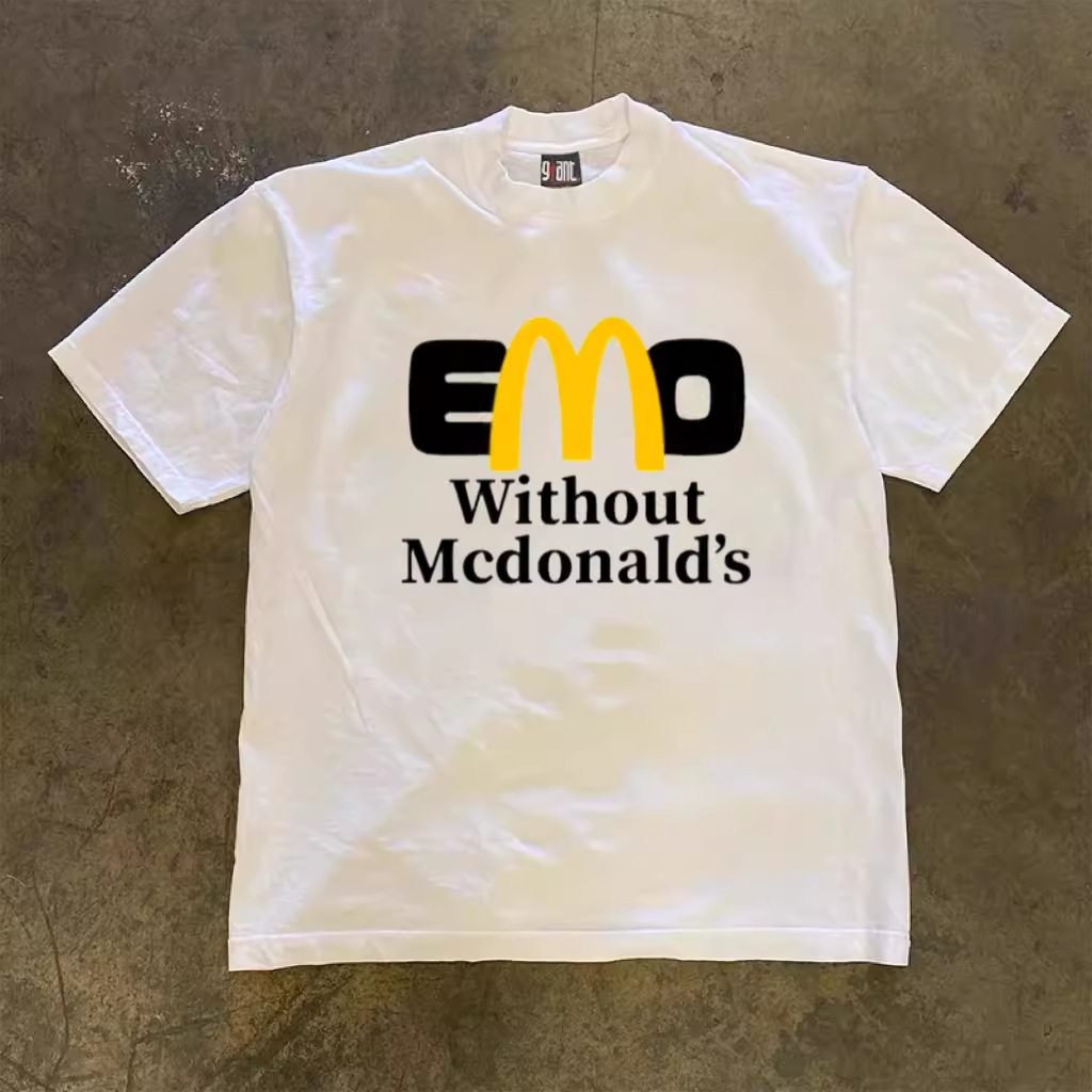 katmou 重磅不透 美式emo没有麦当劳男女情侣款设计感短袖t恤946