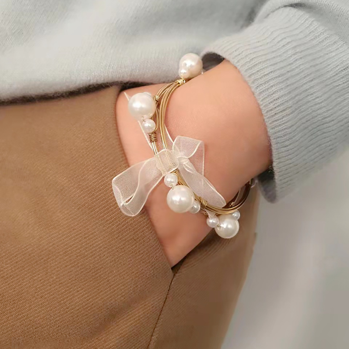 少女心几何大圆圈丝带蝴蝶结手镯 网红个性设计感时尚手饰bangle