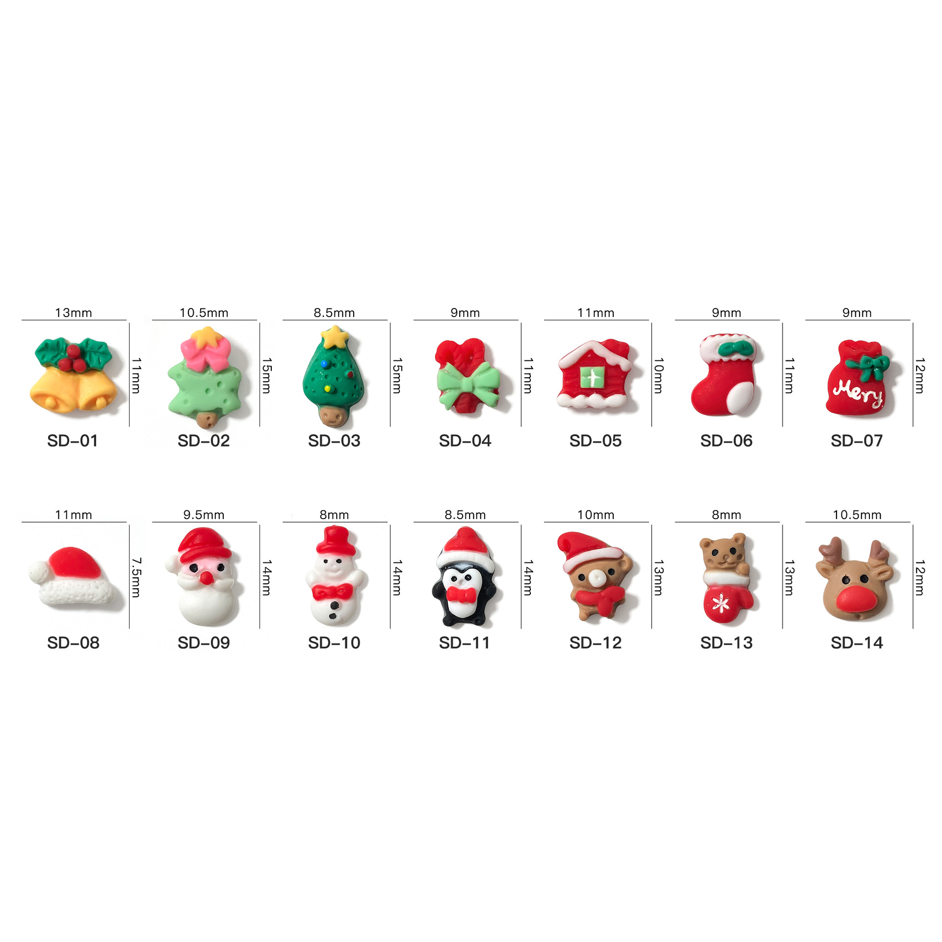 Christmas Tree Nail Three-Dimensional Frosted Santa Claus Cartoon David's Deer Snowman Resin DIY Nail Jewelry