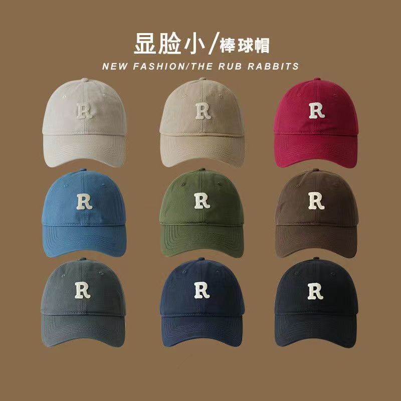 Letter R Label Hat Men's and Women's Same Korean Style Fashionable Soft Top Embroidery Cotton Baseball Cap Simple All-Match Casual Peaked Cap