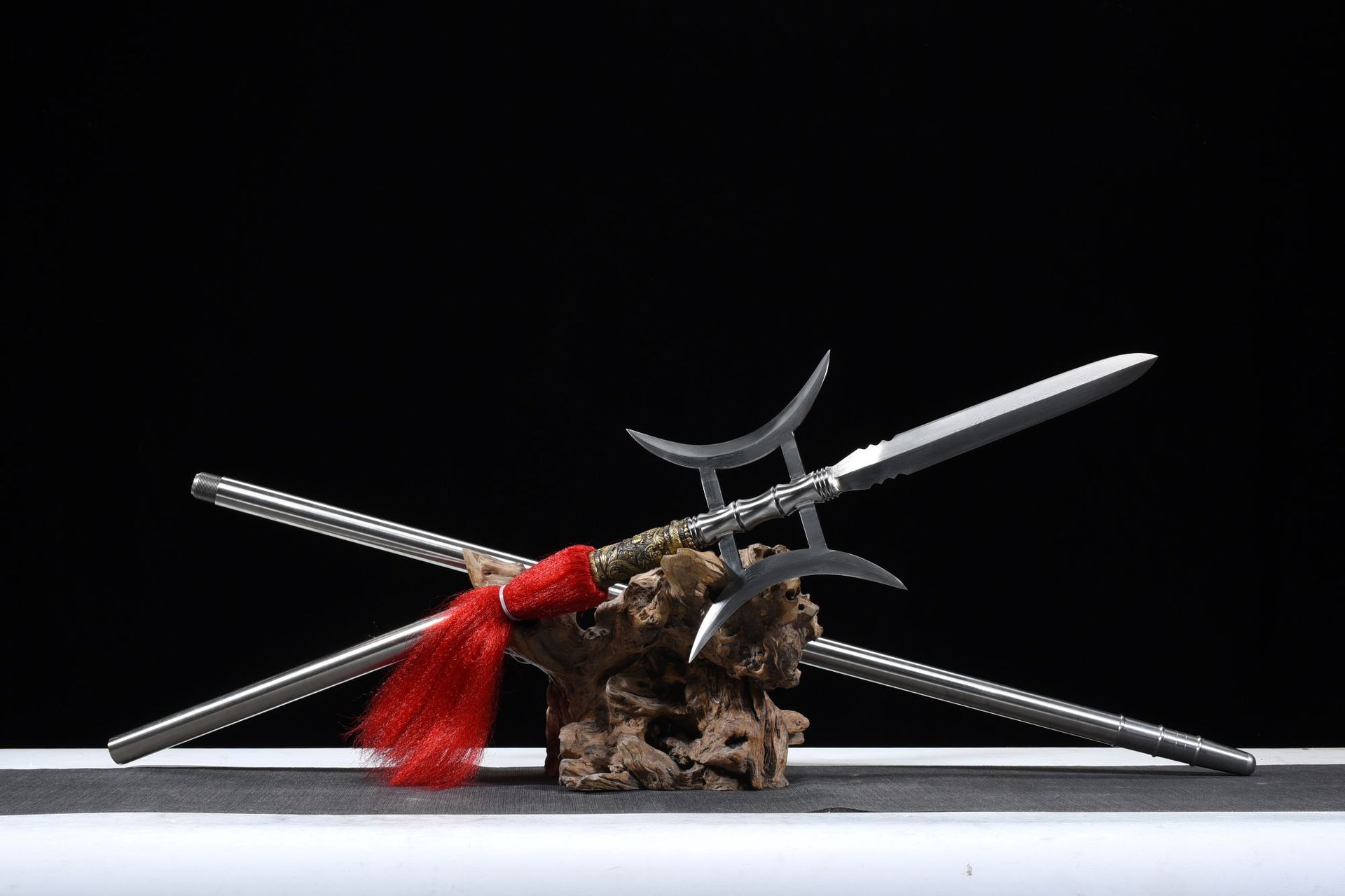 龙泉市刀剑花纹钢手工锻打十八般兵器双月方天画戟影视摆件未开刃