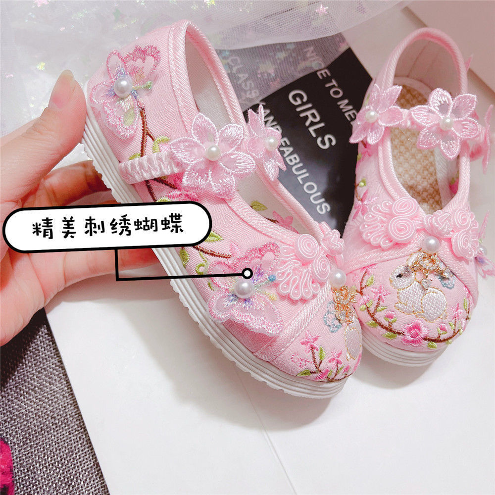 新款儿童古风汉服鞋中国风女童绣花鞋学生复古蝴蝶刺绣鞋演出鞋