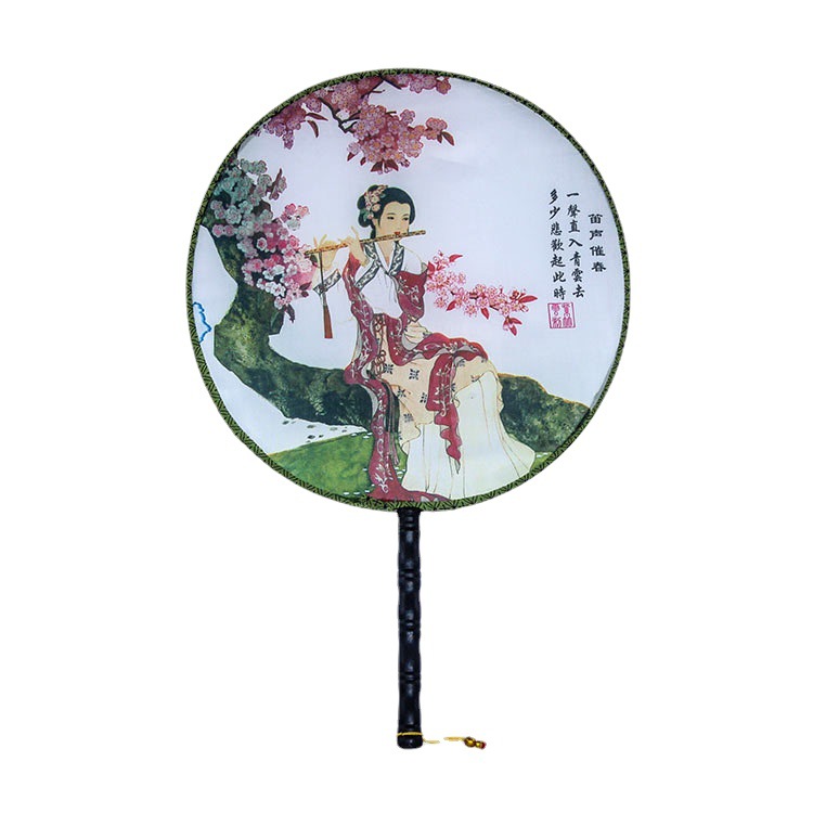 古风团扇古风舞蹈扇子双面绢布绣花美女花朵圆扇复古宫廷扇子