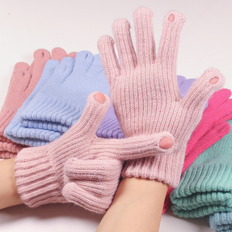 Women's Gloves Autumn and Winter Knitted Cold-Proof Warm Cycling Thickened Touch Screen Student Five Finger Open Finger Wholesale