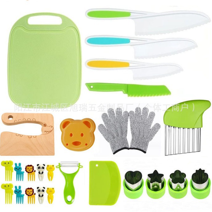 26Pcs Toddler Safe Knife Set儿童塑料蔬菜蛋糕水果刀面包模套装