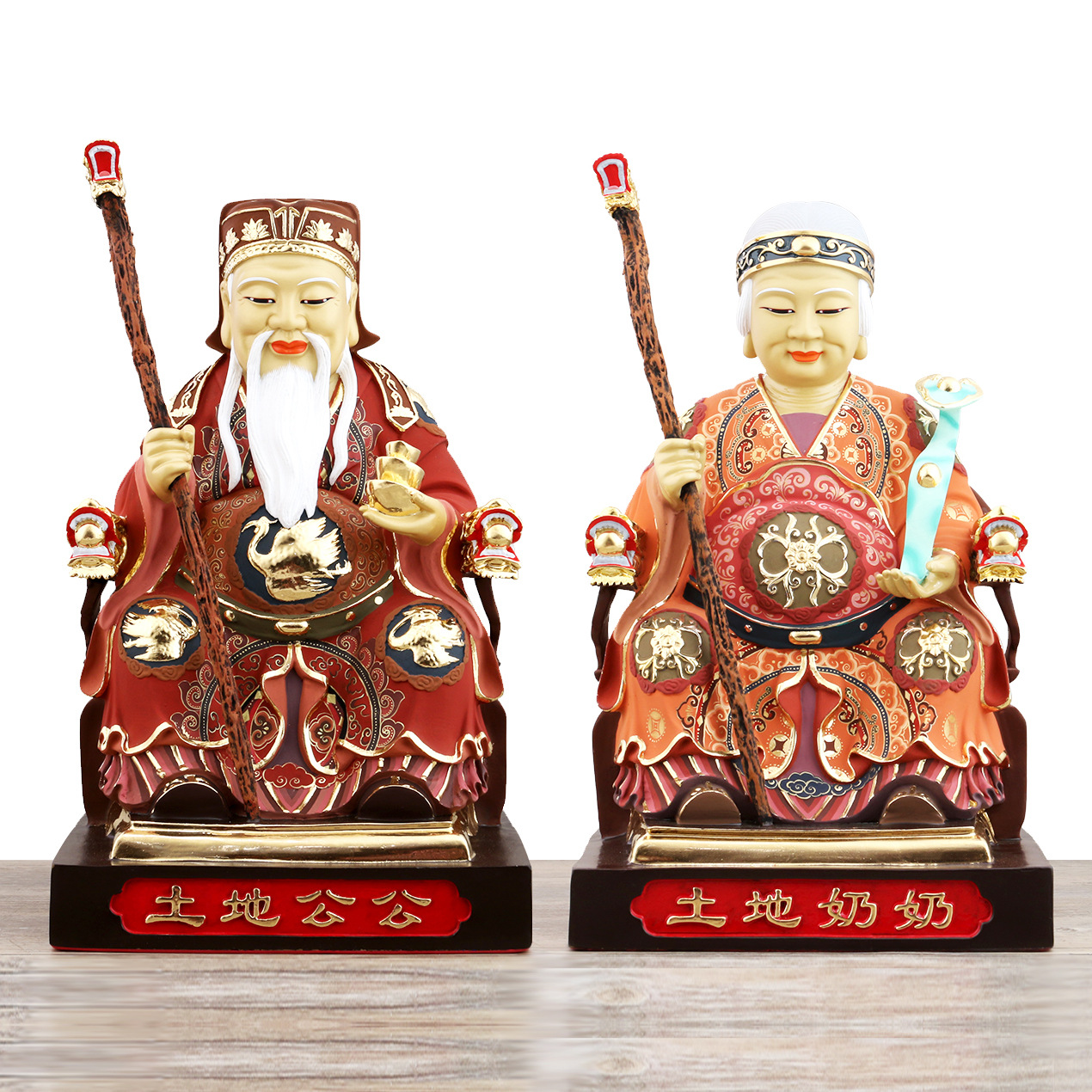 黄铜鎏金土地公神像佛像彩铜土地公土地婆福德正摆件供奉工厂批发