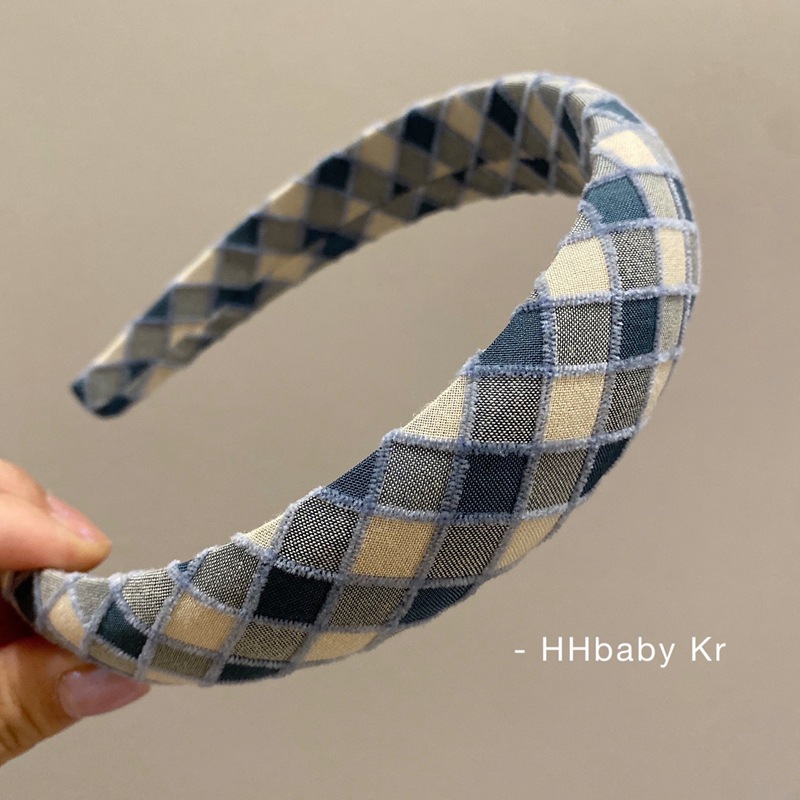 Sweet Cute Girly Style Literary Headband Hair Accessories Korean New Color Geometric Plaid Fabric Hairband Decoration