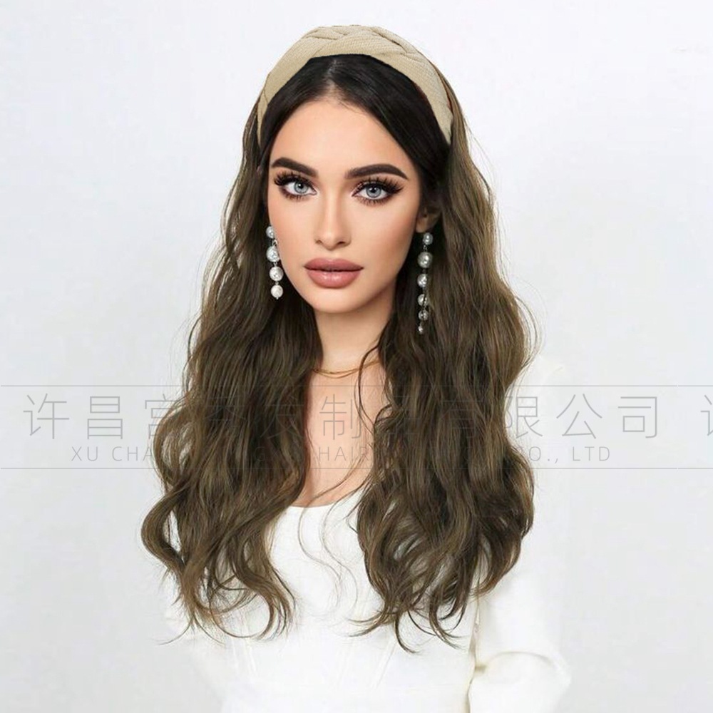 假发女欧美长卷发女头套跨境电商wigs水波纹发可拆卸发箍半头套式