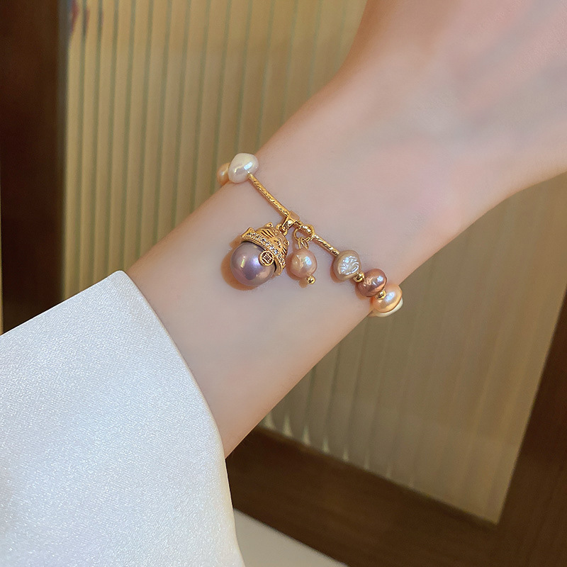 Real Gold Electroplated Zircon Bee Butterfly Pearl Bracelet Fashionable High Sense Bracelet French Retro Light Luxury Bracelet for Women