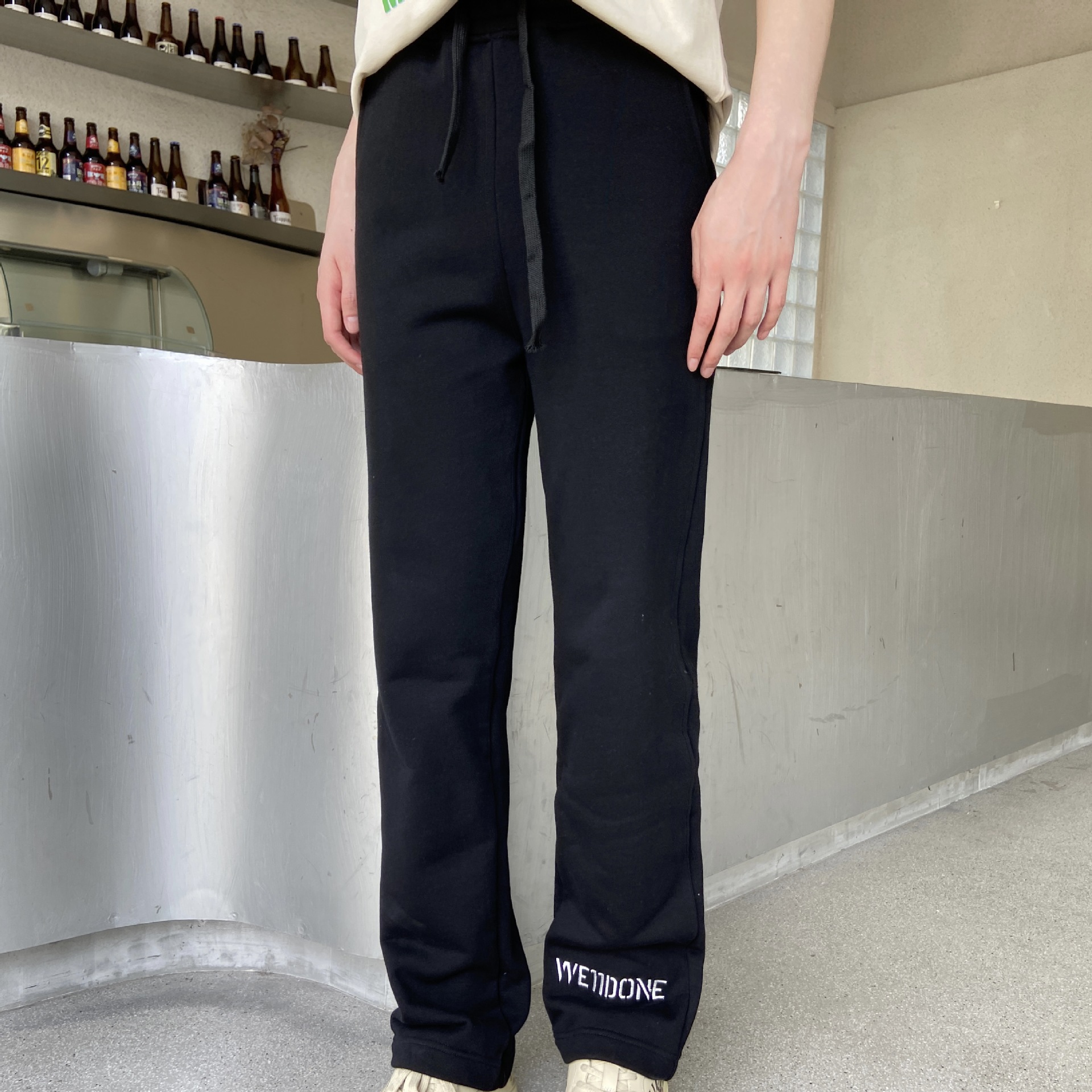 we11done colour裤脚字母刺绣阔腿裤welldone高腰直筒宽松长裤