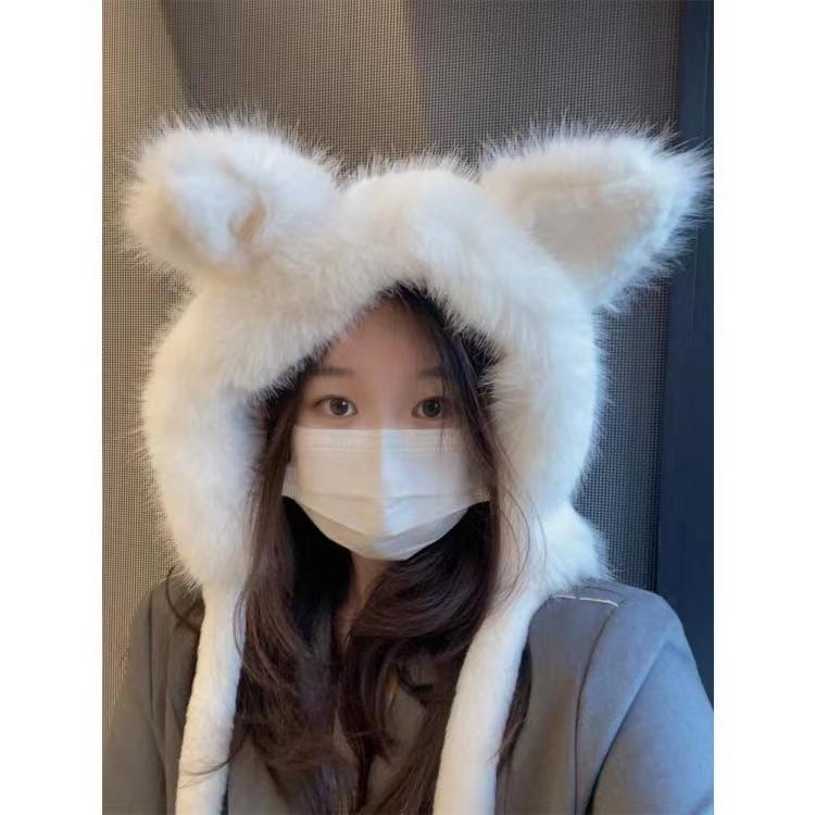 Hat Winter Women's Popular Cat Ears Cycling Earflaps Cold-Proof Warm Winter Thickened Fleece Fox Ears Fashion