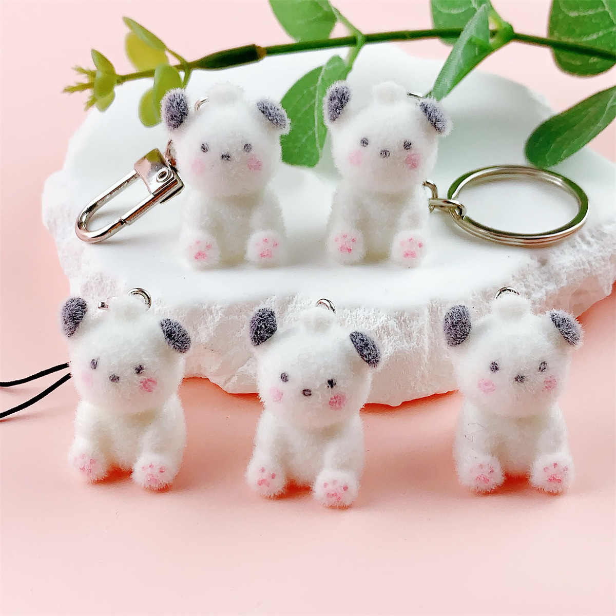 resin flocking three-dimensional cartoon puppy diy ornament keychain mobile phone lanyard pendant accessories
