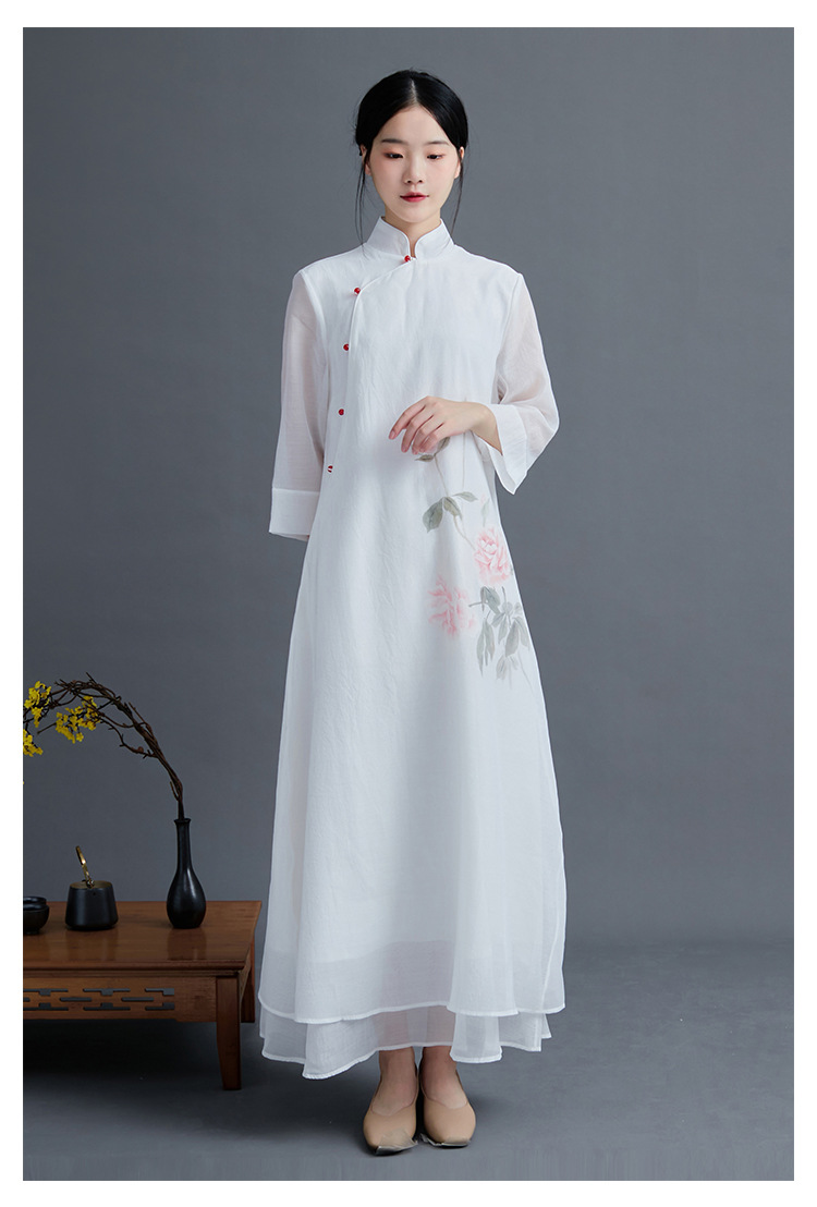 茶服女连衣裙文艺复古禅意禅修佛系居士茶艺师服装长袖秋冬中国风