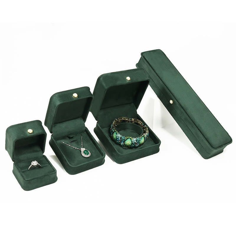 New Dark Green Microfiber Flannel Jewelry Box Ring Pendant Necklace Bracelet Long Chain Box Flip Jewelry Box