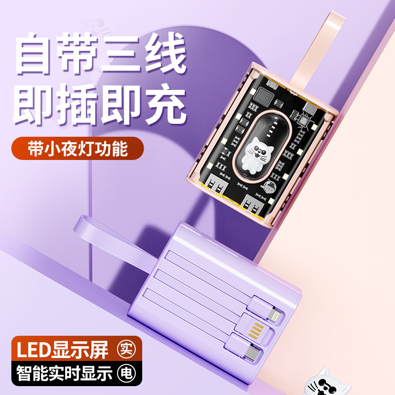 Cartoon Light Display with Cable Power Bank Mini 20000 MA Transparent Mecha Mobile Power Wholesale Printed Logo