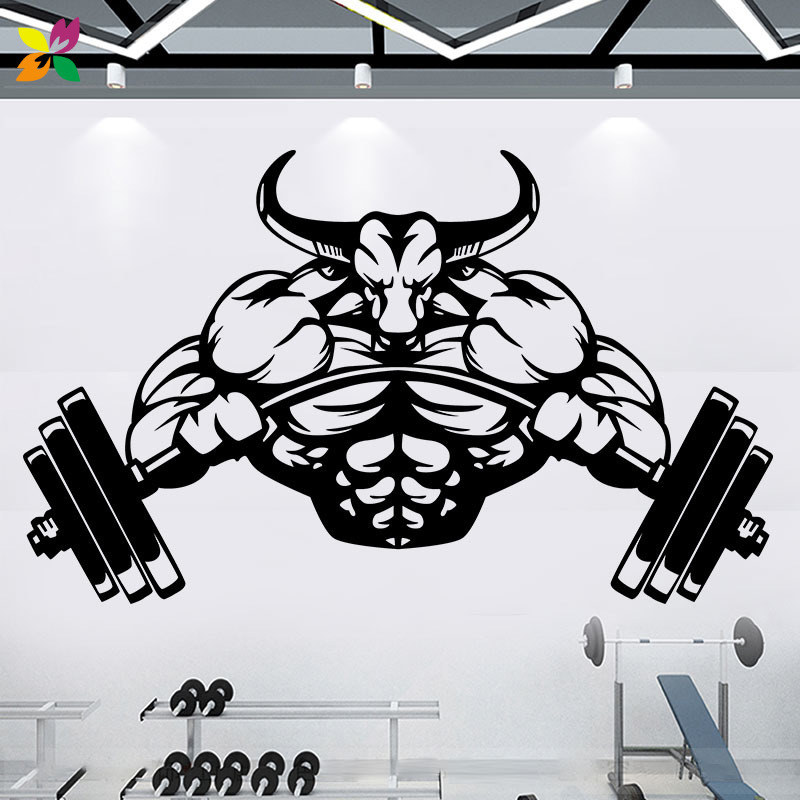 创意肌肉牛头人贴纸健身房艺术装饰墙贴画健身励志运动锻炼墙贴纸