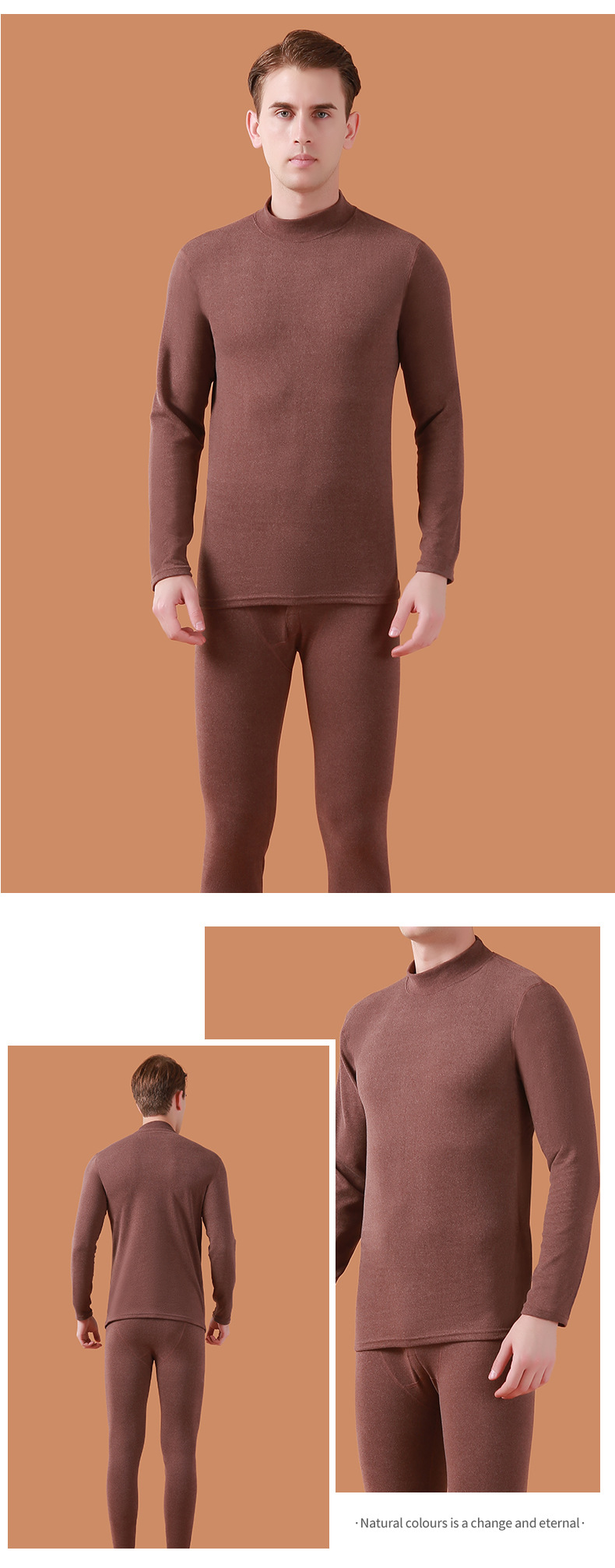 冬季男式炫彩阳离子ab面中领内衣套装 男士中腰打底秋衣秋裤