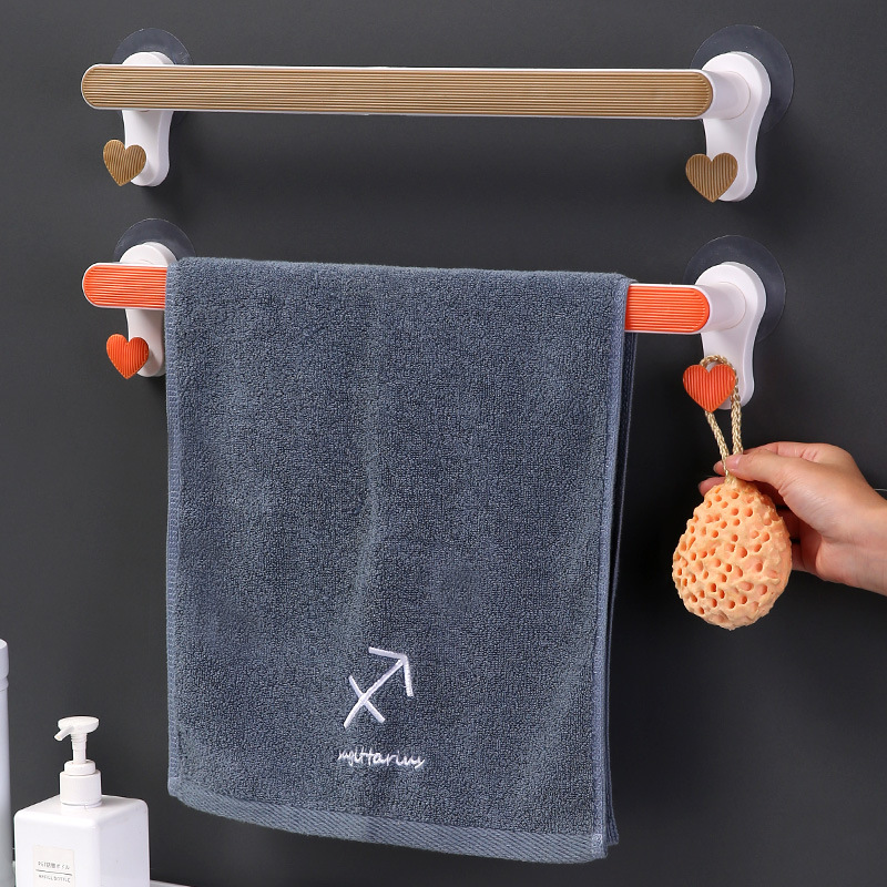 2023 creative new love straight pattern plastic towel rack punch-free suction cup wall-mounted butterfly single-rod towel rack