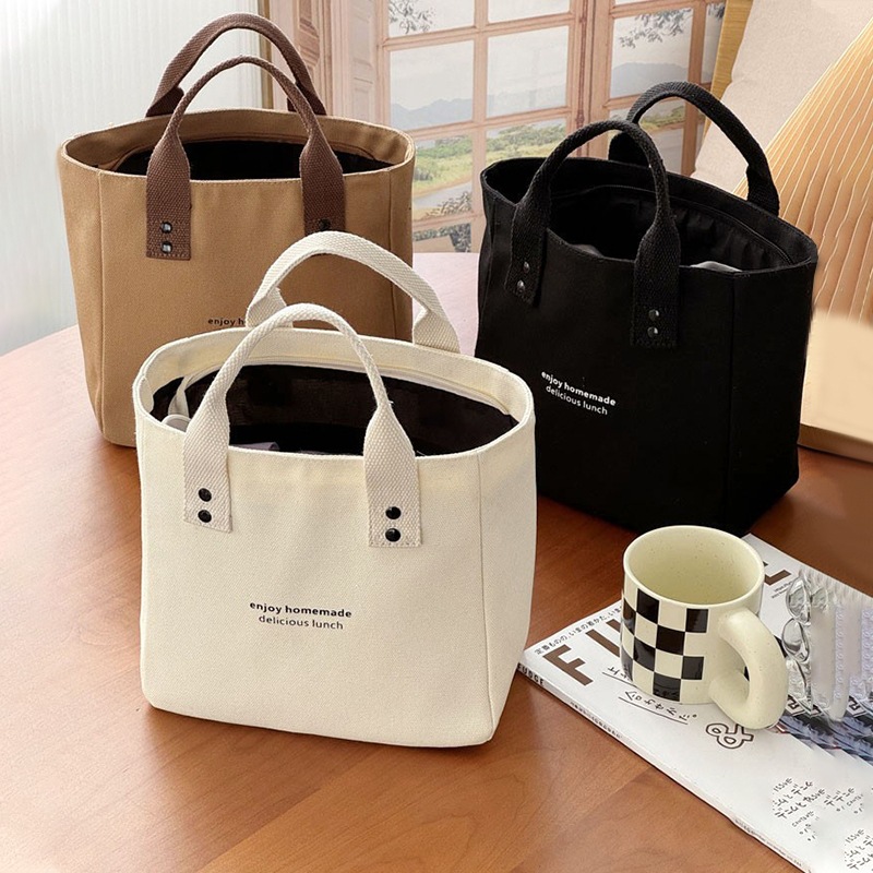 网红加厚帆布包原创日系纯色手提学生托特包通勤妈咪便当餐盒