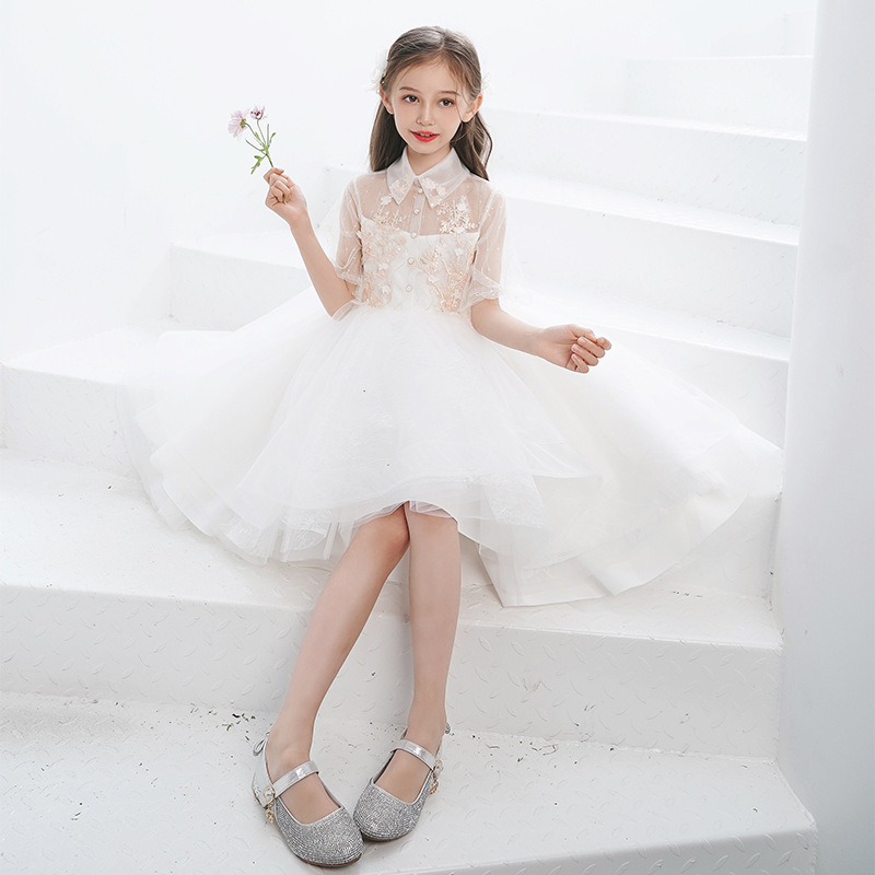 女童礼服白色生日宴会洋气小女孩公主蓬蓬纱裙婚礼小伴娘儿童婚纱