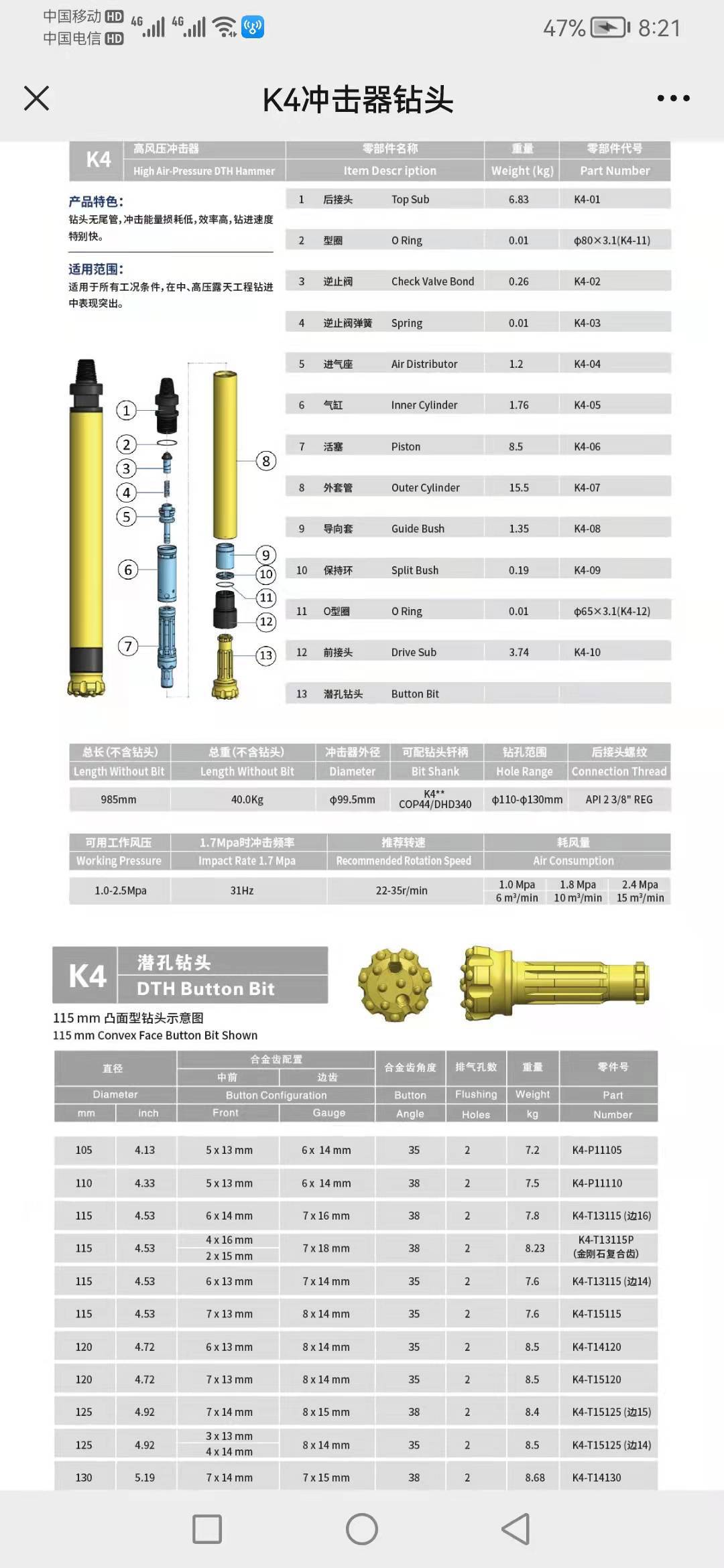 开山牌新金刚开球m3低中高风压冲击器 90k3k4k5冲击器l3 y3高效