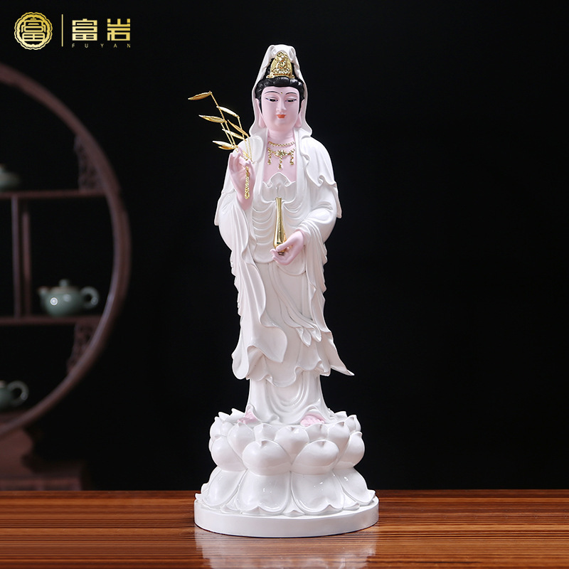 滴水观音佛像供奉家用站像摆件大慈大悲白衣南海观世音菩萨树脂