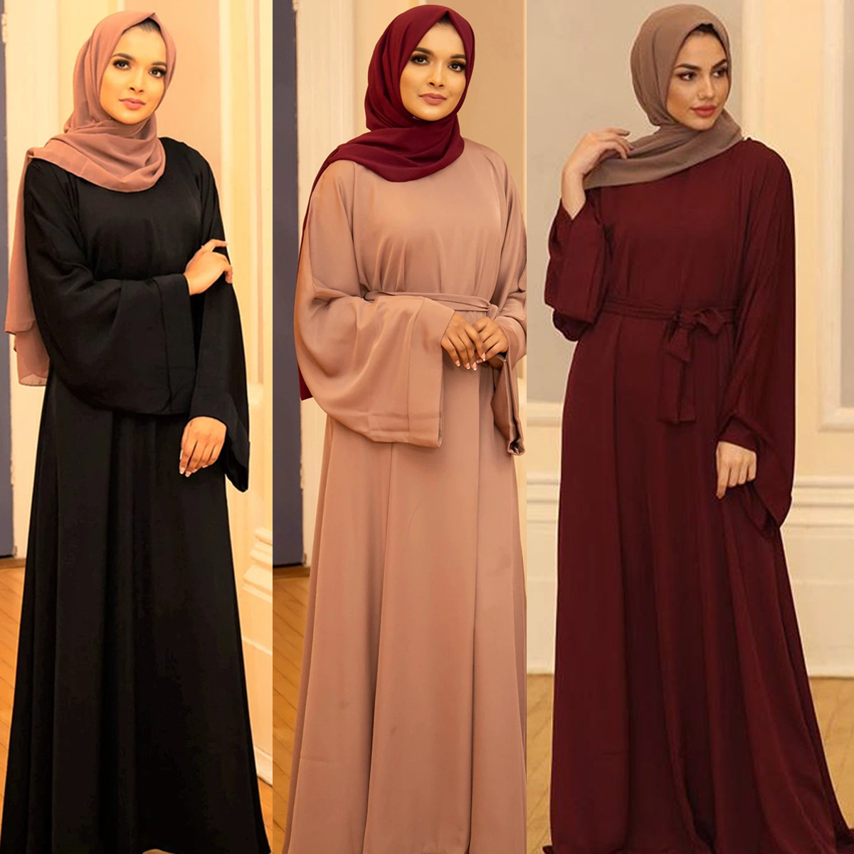 middle east turkey autumn new loose waist stretch long dress urban casual solid color dress for sale at least one piece
